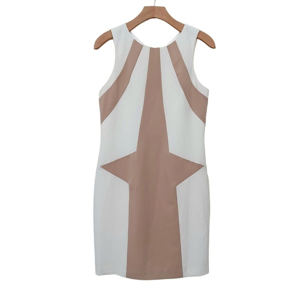 Ava & Aiden Sheath Dress Womens 8 Cream Sleeveless Lined Knee Length Work Party